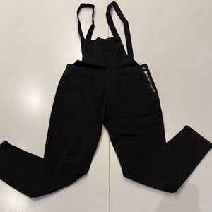 Black Denim Skinny Overalls